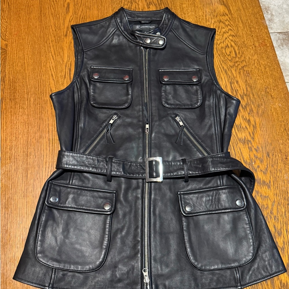 INC International Concepts Black Leather Vest - Picture 5 of 9